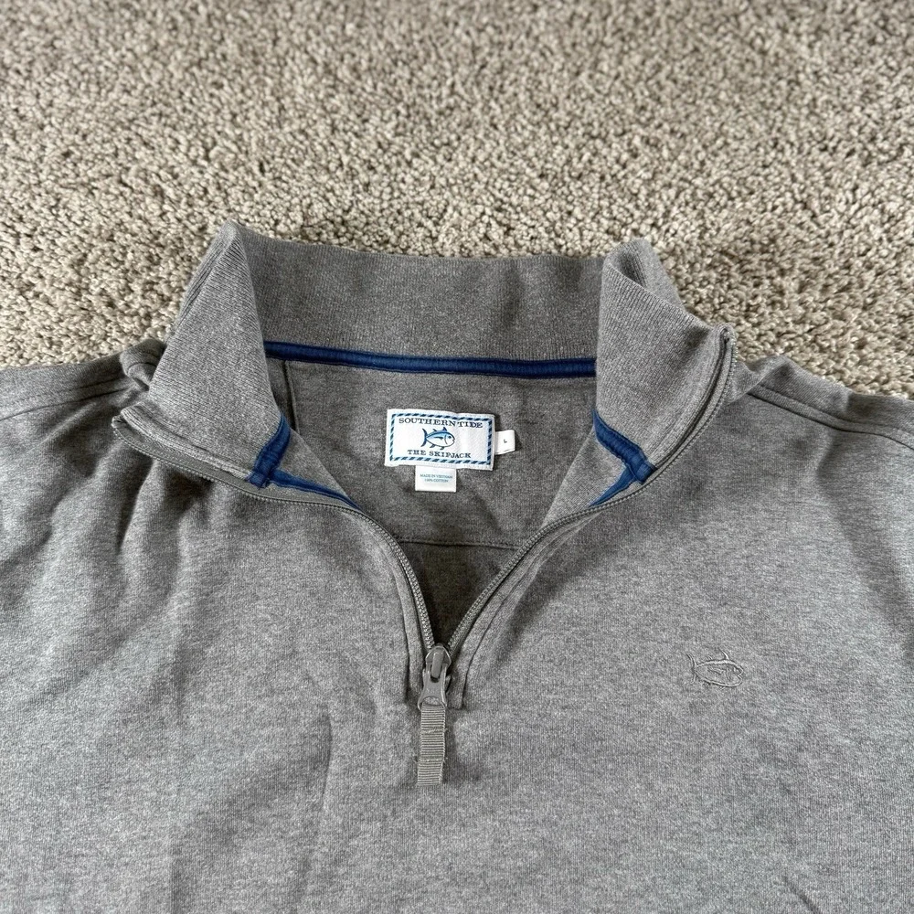 Southern Tide The Skipjack Sweater Mens Large Gray 1/4 Zip Classic Casual Preppy
